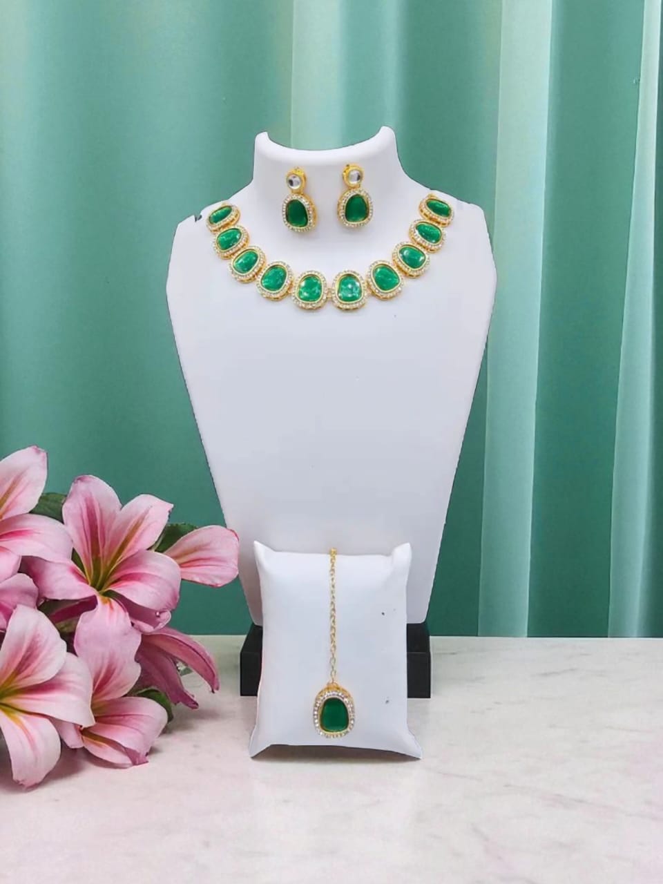 Elegant Green Stone Necklace Set with Earrings & Pendant for Women | Gift for Wife, Sister, Mother, Girlfriend | Party Wear Jewelry by PurpleStone