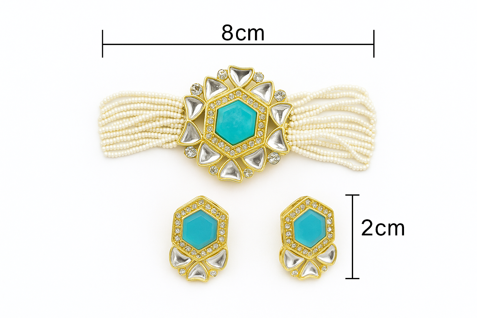 Elegant Pearl Kundan Choker Necklace Set with Blue Stone Centerpiece | Traditional Indian Bridal Jewelry | Gift for Wife, Sister, Mother, Girlfriend